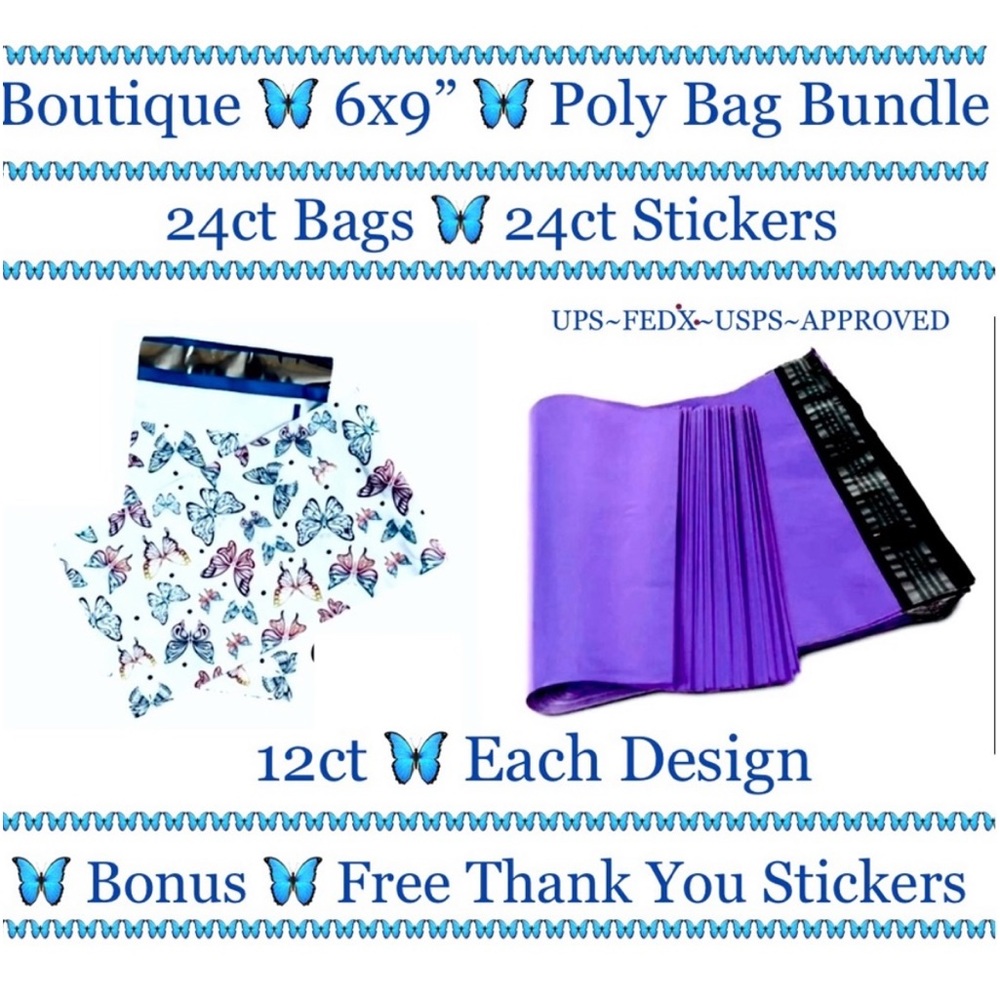24ct~ 6x9” ~Poly Mailer Bags 🦋🆕🦋
2~Designs 🦋 24ct Free Thank You Stickers …